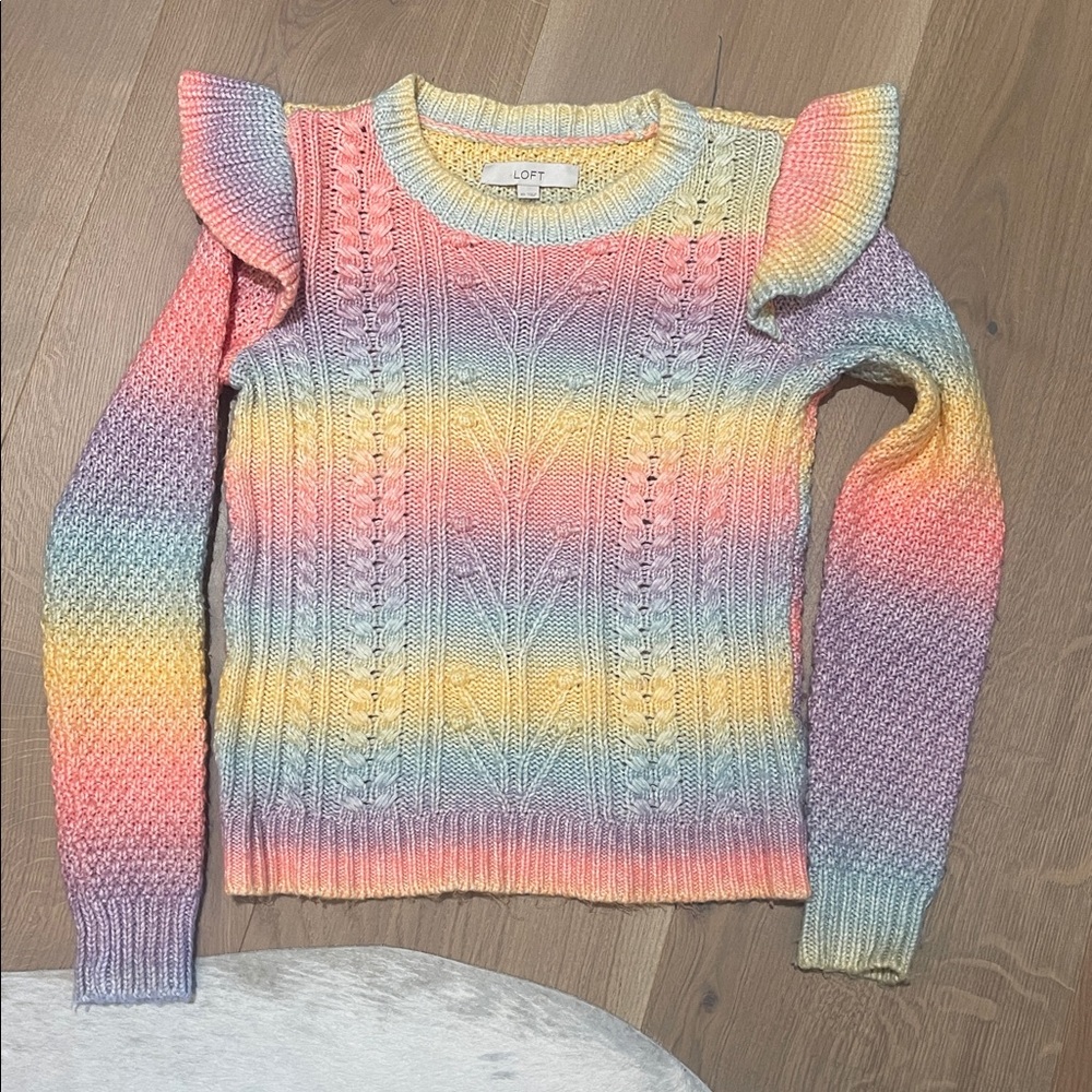 LOFT Pastel Rainbow Ruffle Sleeve Sweater / Size XS